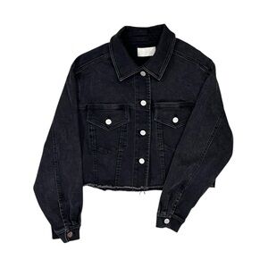 CAPULET Washed Black Oversized Cropped Denim Jacket